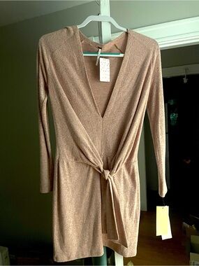 Free People Long Sleeve Tie-Waist Dress in Dusty Rose
